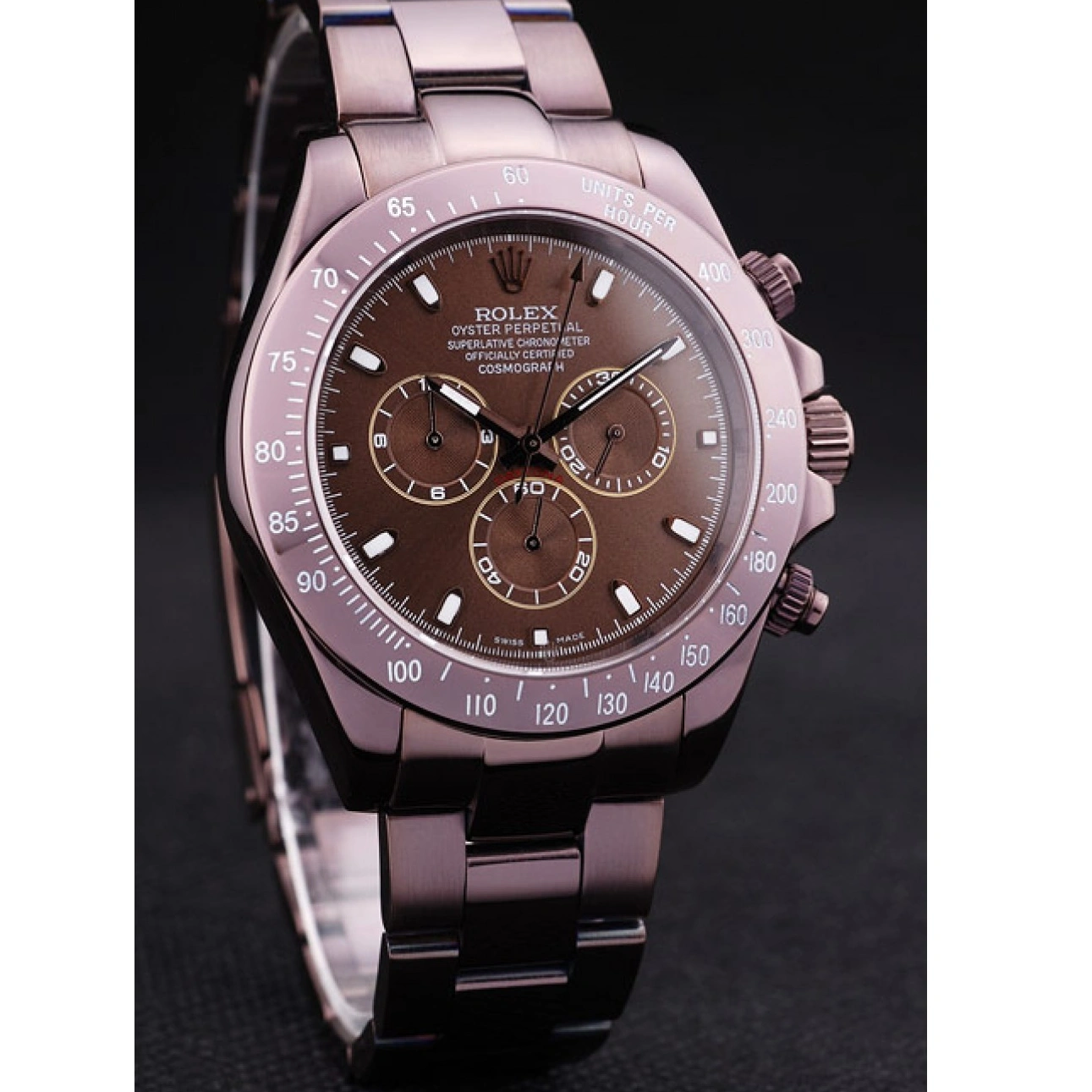 Aaa replica watch Dial Rolex Steel 7477 Brown Bezel Daytona Copper Stainless 1014